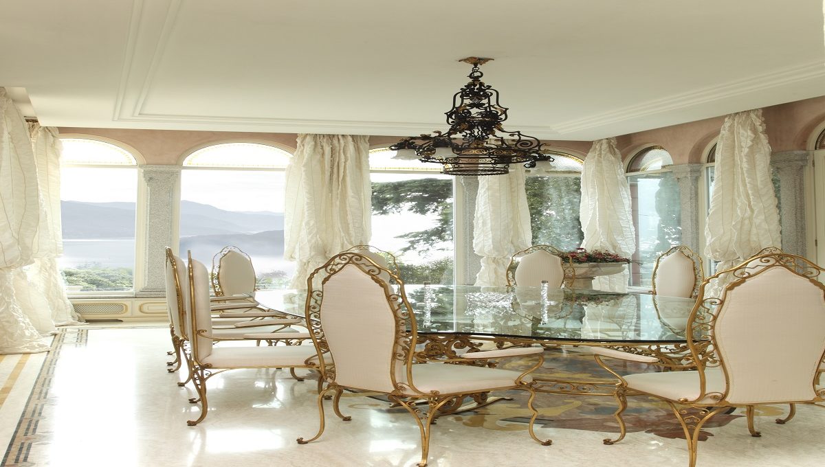 Elegant dining room with lake view