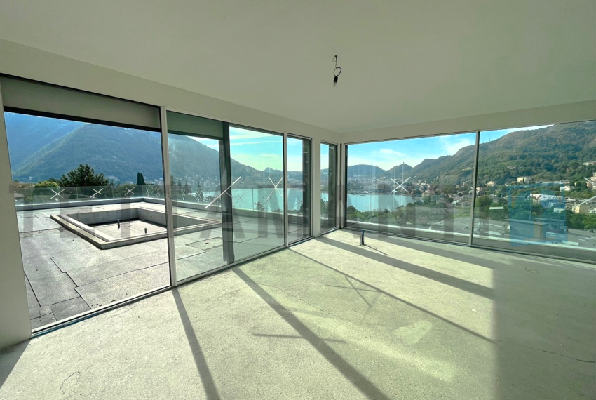 living room with terrace pool