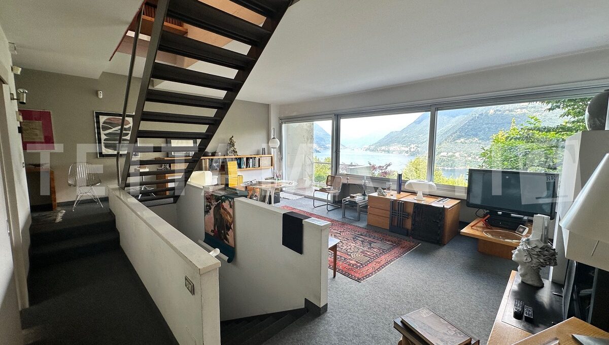 living room with lake view