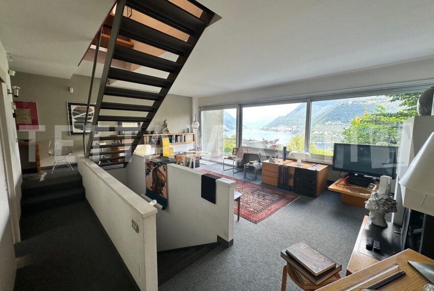 living room with lake view