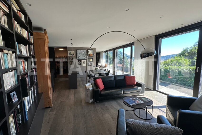 living room with lake view